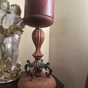 Vintage-Style Bronze Candle Holder with Deep Red Candle